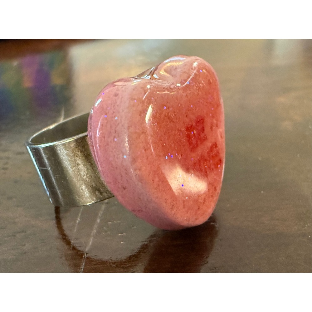 Heart Be Mineโ Resin Glitter Ring Statement Ring Silver Tone size 6